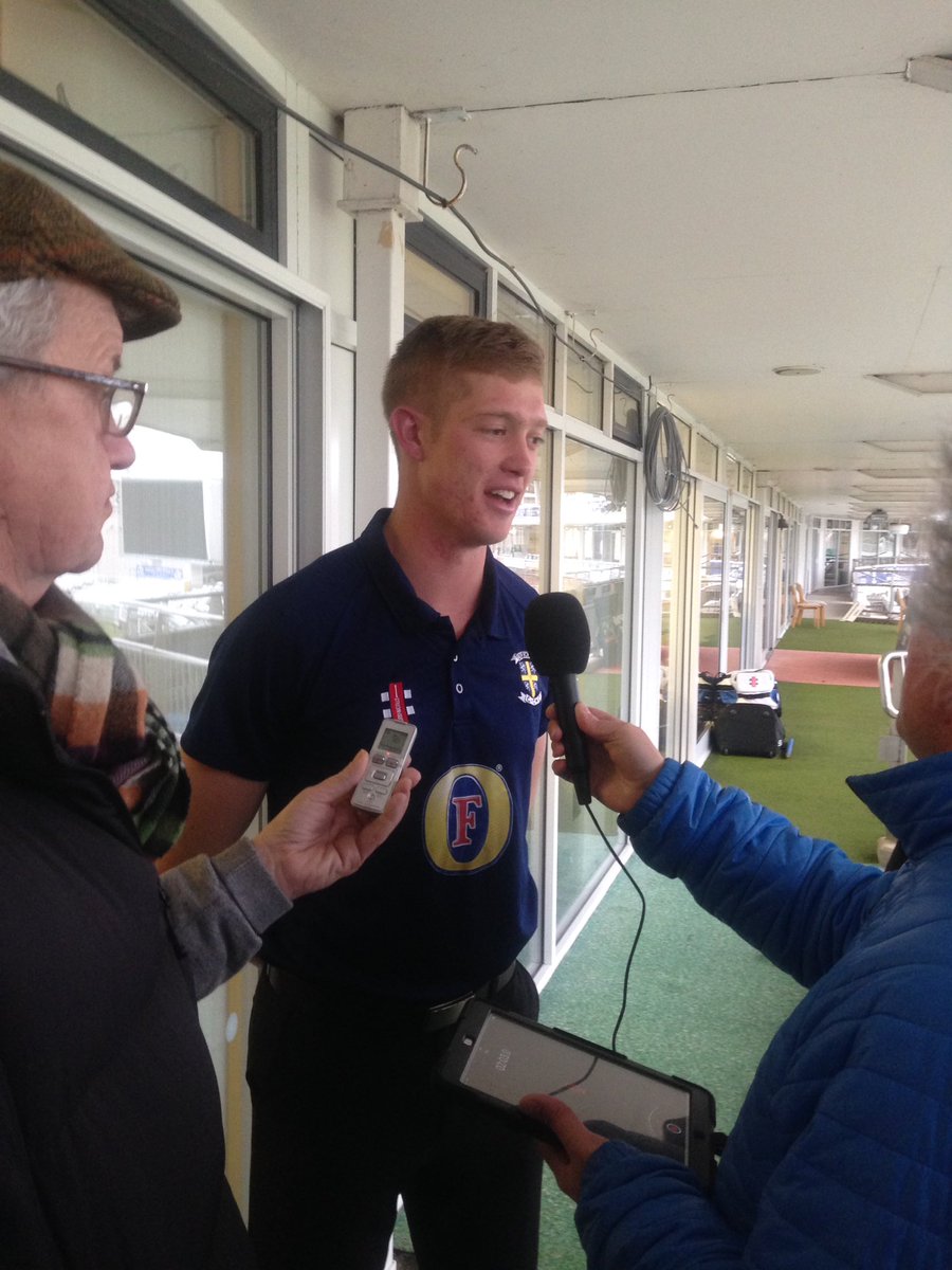 DurhamCricket's tweet photo. Two sets of press commitments in two days - Par for the course if you keep hitting tons, @JetJennings! https://t.co/HFBjeqHWH6