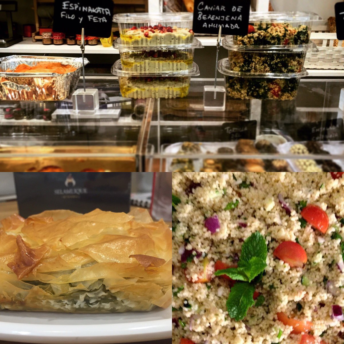 AlotroladoMed's tweet photo. #menúdeldia #madrid #caviardeberenjena con granadas #tabule integral #espinacas filo y feta para llevar o tomar https://t.co/7K3d0QvviX