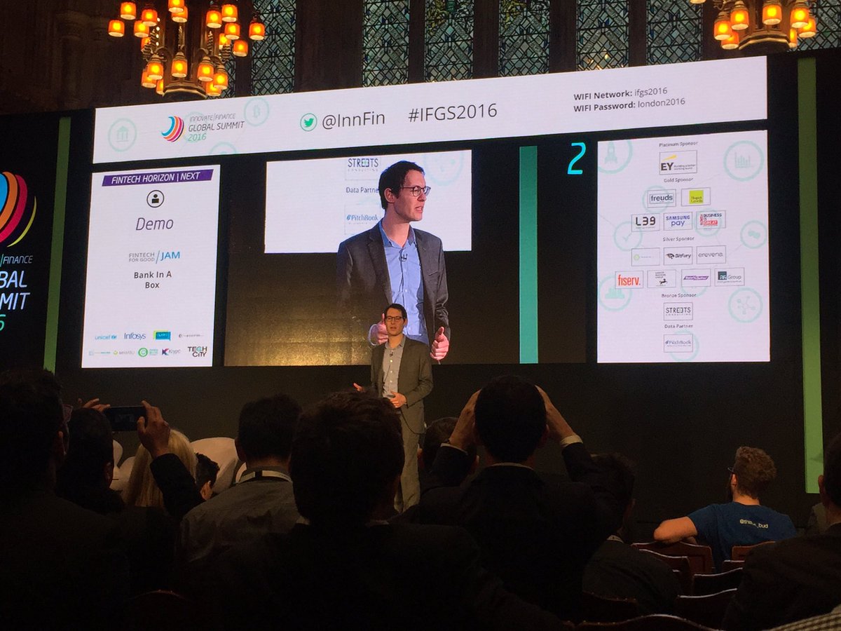 deamarkova's tweet photo. Jam winners on stage. So exciting!!! @fintechjam #ifgs2016 https://t.co/9Soe1QR23G