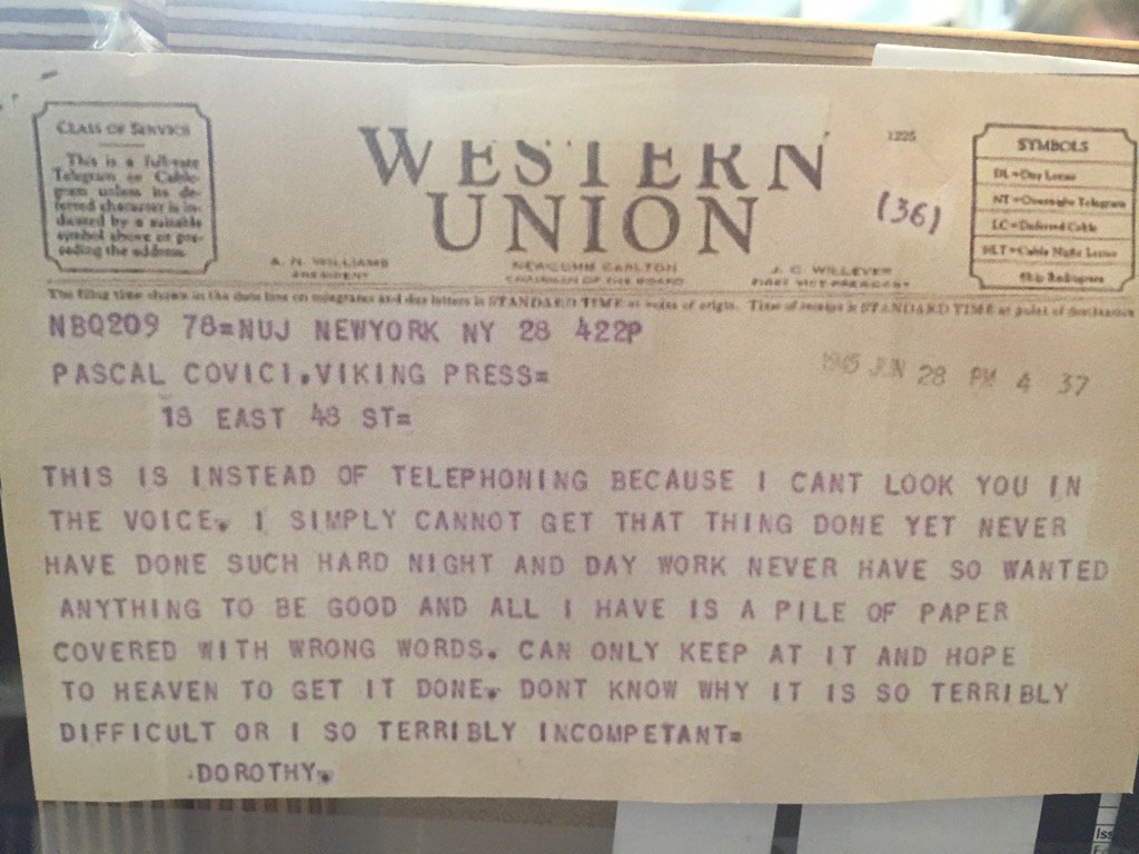 Jennifer Higgie Dorothy Parker S Telegram To Her Editor Apologising For Being Late I Can T Look You In The Voice T Co 5uftmxdapy