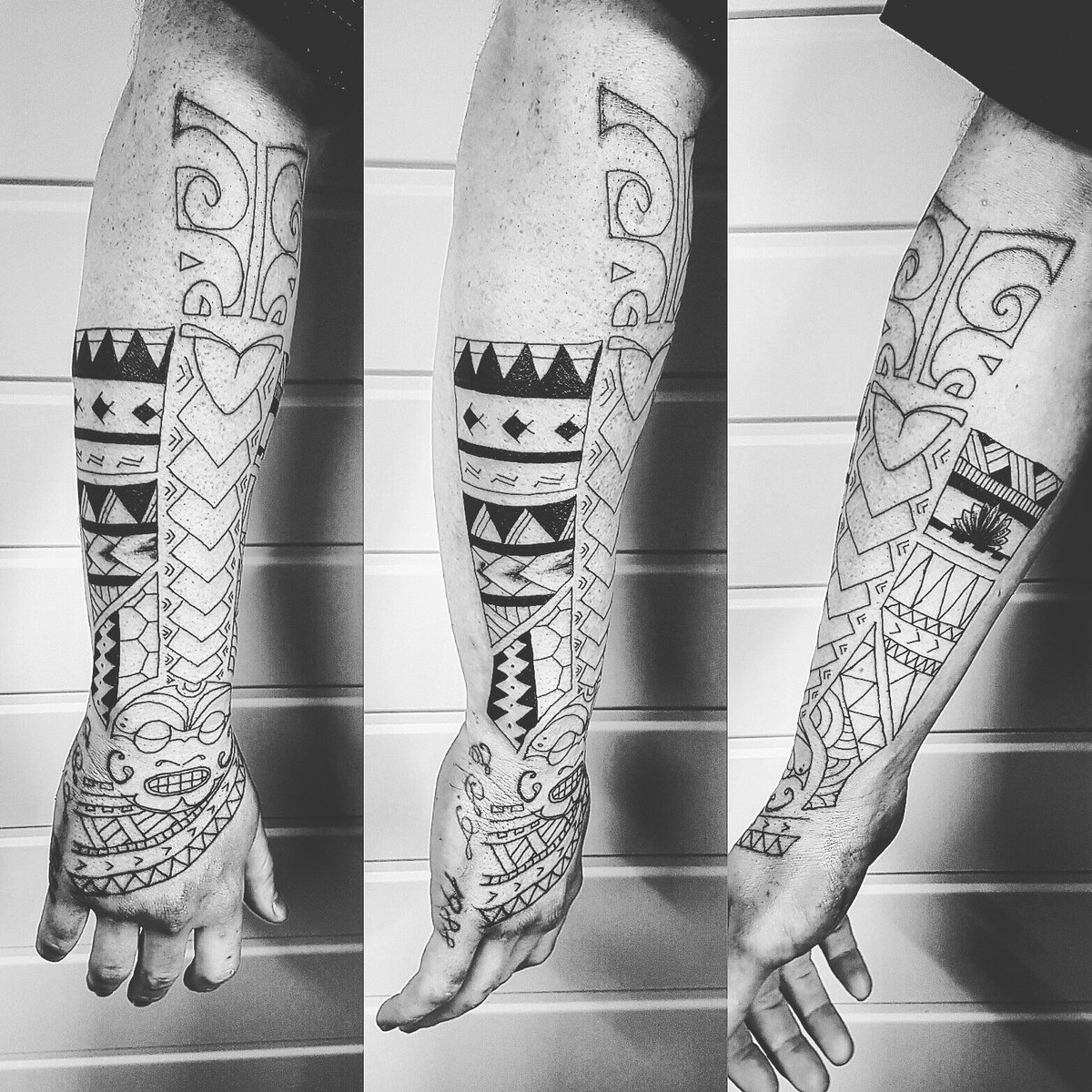 studio27_kent's tweet photo. Free handed Polynesian sleeve underway #linework https://t.co/nkK2xABAbw