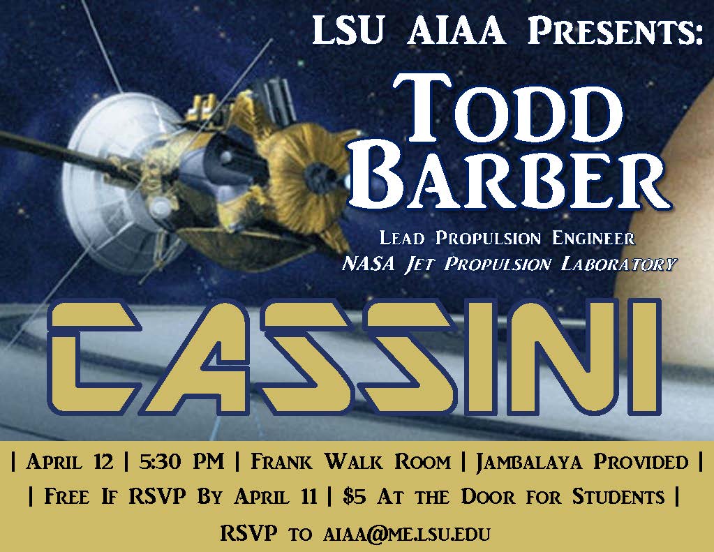 LSUEngineering's tweet photo. .@LSUAIAA is hosting Lead @NASA Propulsion Engineer tomorrow. RSVP today to get a free ticket! https://t.co/pa9mAL8nMm