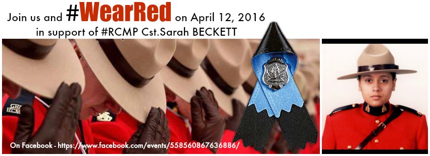 ReganA02's tweet photo. @JustinTrudeau Do we have your Pledge to #WearRed tomorrow, April 12 in memory of #Westshore #RCMP Cst.Sarah Beckett https://t.co/DKSNBJynJh