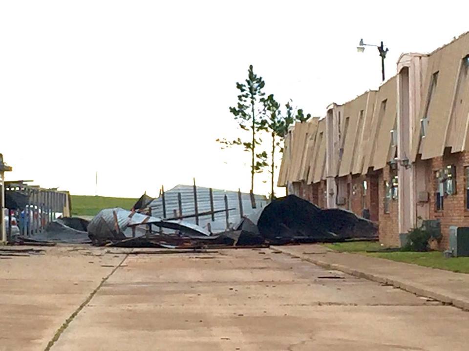PressLeader's tweet photo. High winds around Frederick took the roof off the carport behind the Just Ducky Apts, East of old Alco Parking lot. https://t.co/KucMCnznQs