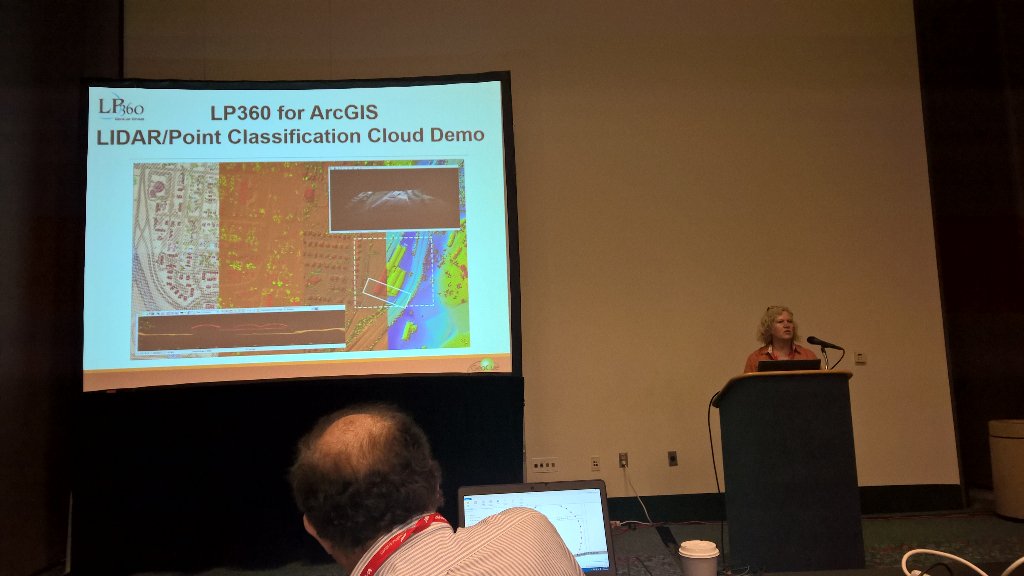 steve_snow_'s tweet photo. #igtf16 lp360 from geocue discussing #lidar classification #ArcGIS @LP360_GIS #gis #geo point clouds https://t.co/xY8Rnvntdz
