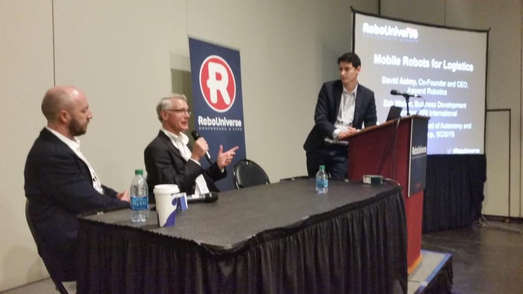 StewQ's tweet image. Awesome discussion on Mobile Robots with industry leaders Ascend Robotics, SRI, &amp;amp; SCISY. #RoboUniverse