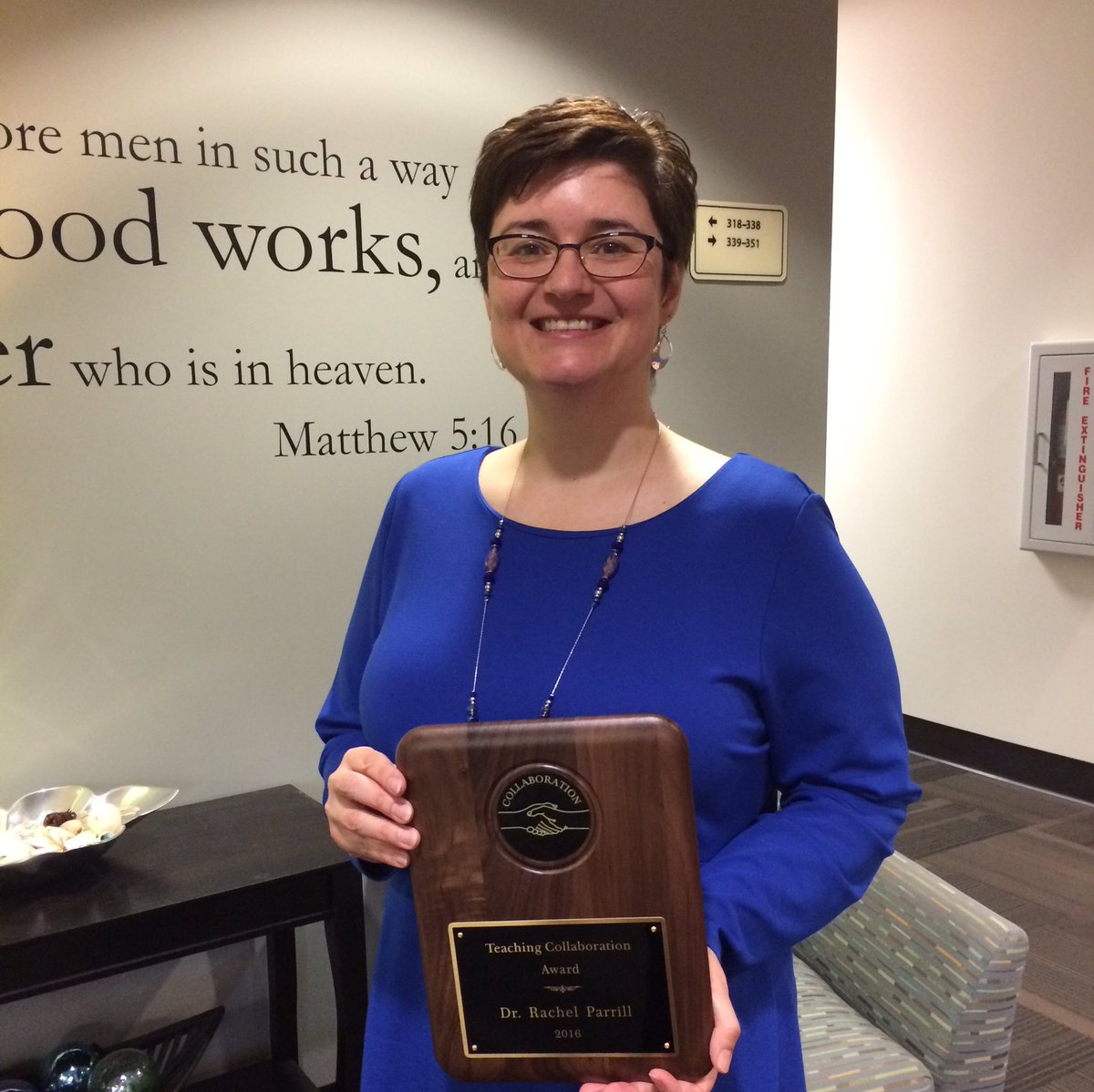 Dr. Rachel Parrill 2015-16 Teaching Collaboration Award for work with students in the community locally &amp; globally.