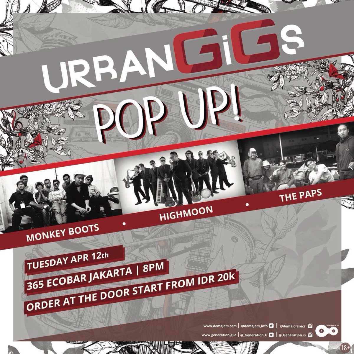 TODAY #UrbanGigs  w/ @MonkeyBootsJKT <a href="/highmoonska/">HIGHMOON</a> @thepapspaps | at <a href="/365_ECOBAR/">365 Eco Bar</a> starts 8PM| <a href="/_Generation_G/">Generation G</a>