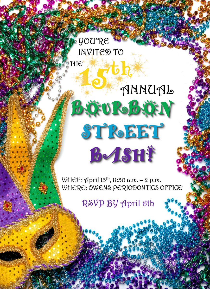 OwensPerio's tweet photo. 15th Annual Bourbon Street Bash is this Wednesday. Don't forget to RSVP!! #BourbonStreetBash #LunchParty #Gumbo #Yum https://t.co/ei2OIo2Tra