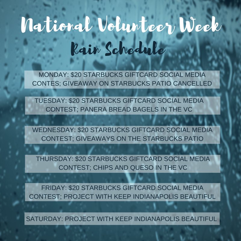 VolunteerCenter's tweet photo. RT this photo or our previous schedule by 5 to be entered in a drawing for a $20 Starbucks gift card. https://t.co/I4Y9VoHVs7
