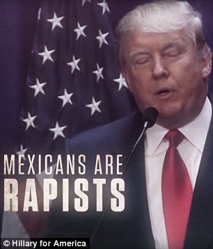 Daily_MailUS's tweet image. Hillary ad calls out Trump for his comments about abortion, Mexicans and Muslims 
dailym.ai/1WnHuzs