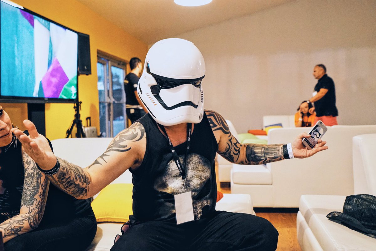 loungedxb's tweet photo. .@Boxtones fans in Dubai, can you guess who is behind the #Starwars #stormtrooper mask? Shot in #VIPLoungeAE #MEFCC https://t.co/PPPydbQVfU