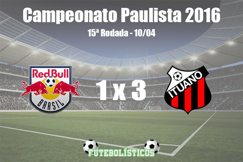 futebolisticos's tweet photo. ⚽ RB Brasil 1 x 3 Ituano ⚽ - Primeira Fase - 15ª Rodada Campeonato Paulista 2016 #Paulistão2016 https://t.co/gYlI82pJOV