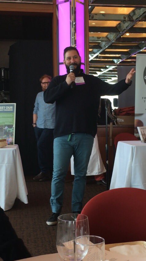 Bareburger's tweet image. The papa bear EP talking about Bareburger's partnership with impossible burger #chefsummit16