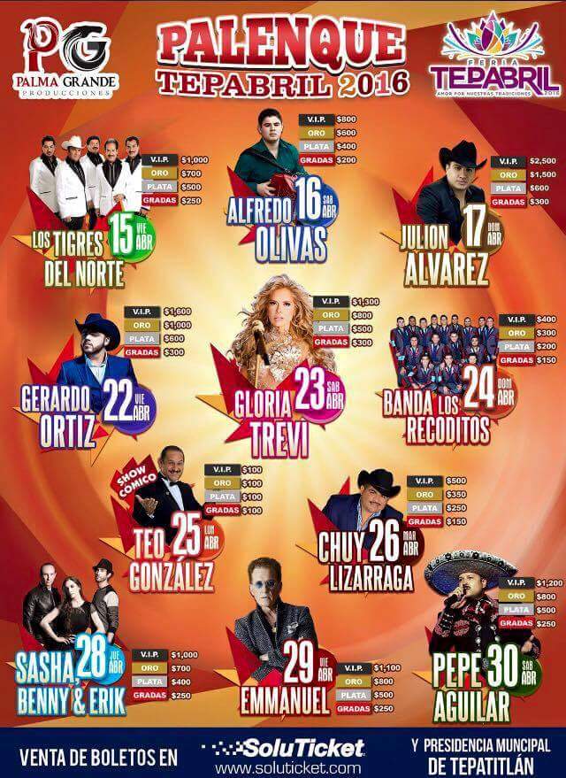 VdaNocturnaGDL's tweet photo. #NoEsPorChismoso El #Tepabril 2016 ... Los boletos están a la venta en #Soluticket y presidencia de #Tepatitlan https://t.co/2nxYdUiEek