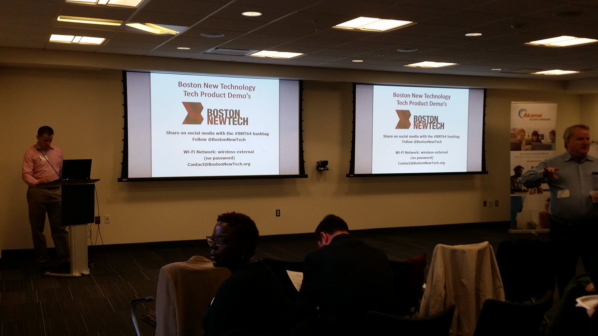 CERequena's tweet photo. Setting up for #BNT64 last night! RT @KenDomino: Taking some time out to see what people are doing @BostonNewTech https://t.co/6zBY8yWhW1
