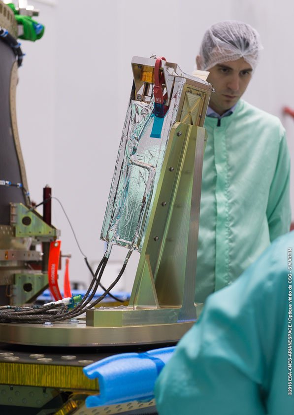 Arianespace's tweet image. Three “Ps in a pod!” @esa #CubeSat trio is integrated for #Soyuz Flight #VS14 bit.ly/1S1laGA