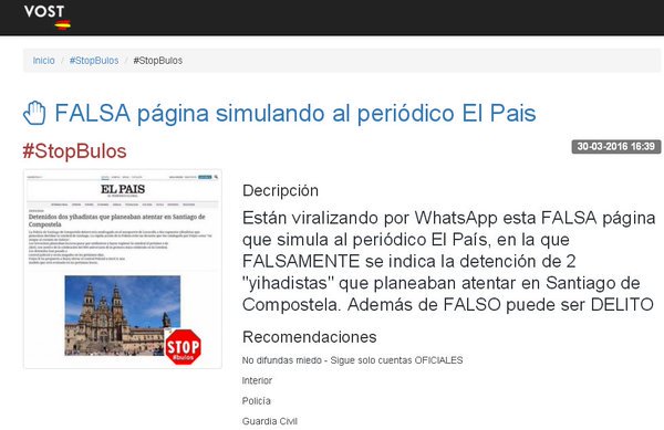 vostSPAIN's tweet photo. Que no...? pues si, hay gente que se dedica a crear #Bulos, a dar información FALSA. Algunos ejemplos #StopBulos https://t.co/RVDIAl88ho