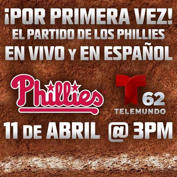 TLMDFansPHL's tweet photo. Por primera vez en español y en directo el juego de los @Phillies por @Telemundo62. #GoPhillies https://t.co/pl68sF8cZV