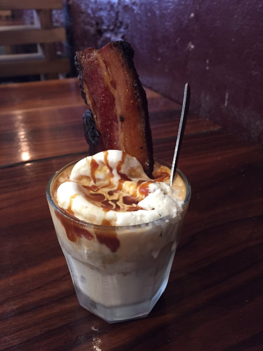 LeahHoyer's tweet photo. Ok, #NewOrleans is outdoing itself. This is a glazed bacon and caramel affogato. Best morning coffee ever! https://t.co/0aiRtcFktj