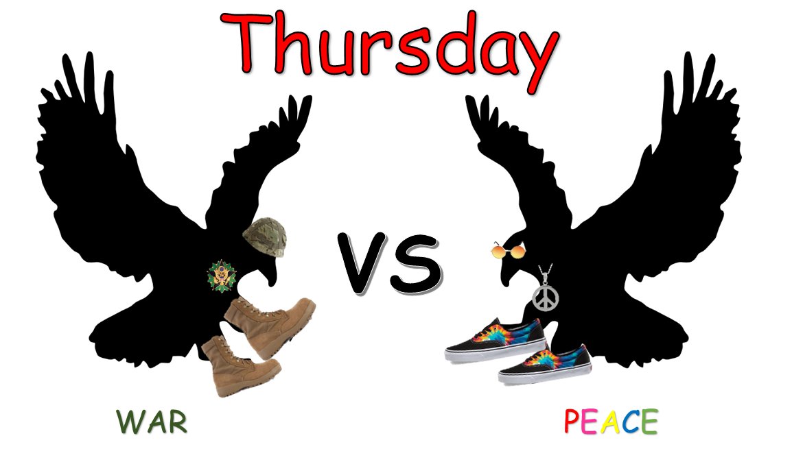 BPHSSCA's tweet photo. Peace vs. War - show your hippie or peaceful style or bust out your cammo or Army gear (no weapons!) #BPVersus https://t.co/iaqXoyaf6n