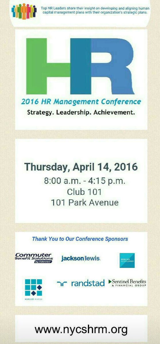 NYCSHRM's tweet photo. Looking for Recert. Credits?
Get them this Thur 4/14
🔷2016 HR Mgmt Conf🔷
Don't miss it
Info: https://t.co/Ab0wBbJU2x https://t.co/4IGRCcYP1v