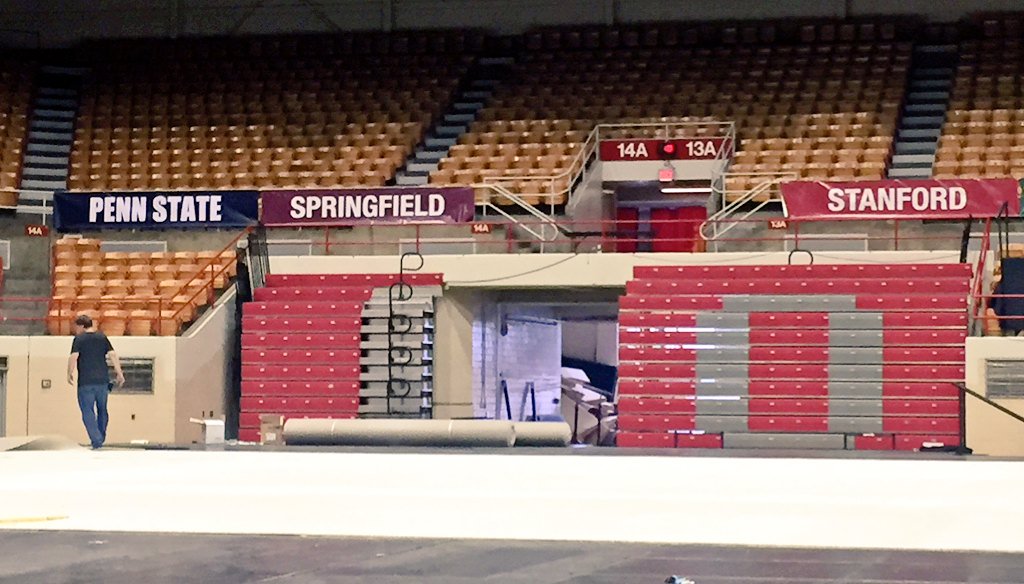 SC_Pride's tweet photo. Springfield College's banner is in good company for the upcoming NCAA Men's Gymnastics Championships at Ohio State. https://t.co/mSG0QYq6fF