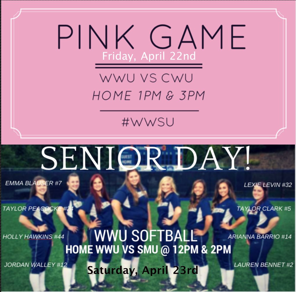 SportsThreadWWU's tweet image. Last @WWUSoftball1 home games this weekend! Come support the girls Friday (Pink out) &amp;amp; Saturday (Senior Day) ! #WWSU