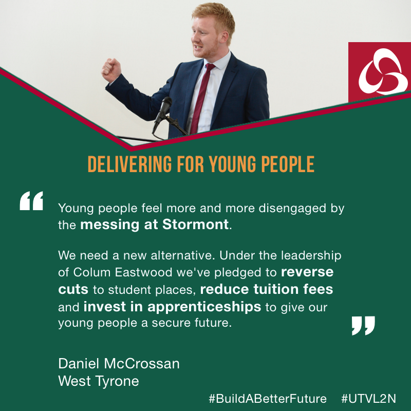 SDLPlive's tweet photo. Why would young people vote if they've nothing to vote for? Let's restore hope in politics @McCrossanMLA #UTVL2N https://t.co/EeaqQ6Qriv