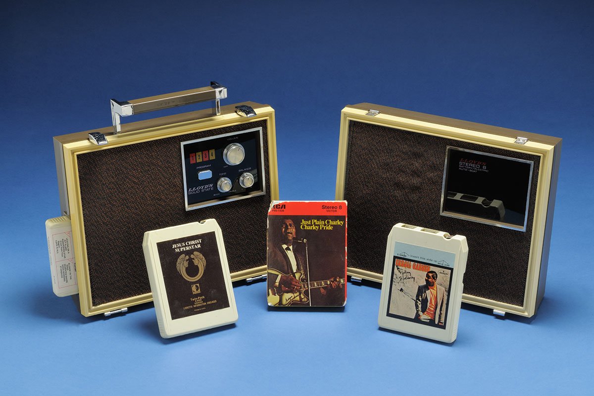 NCmuseumhistory's tweet photo. Today is #8tracktapeday.Do you remember 8 tracks? We do! Here's a photo of tapes & a player from our collection. https://t.co/PilYbi4teN