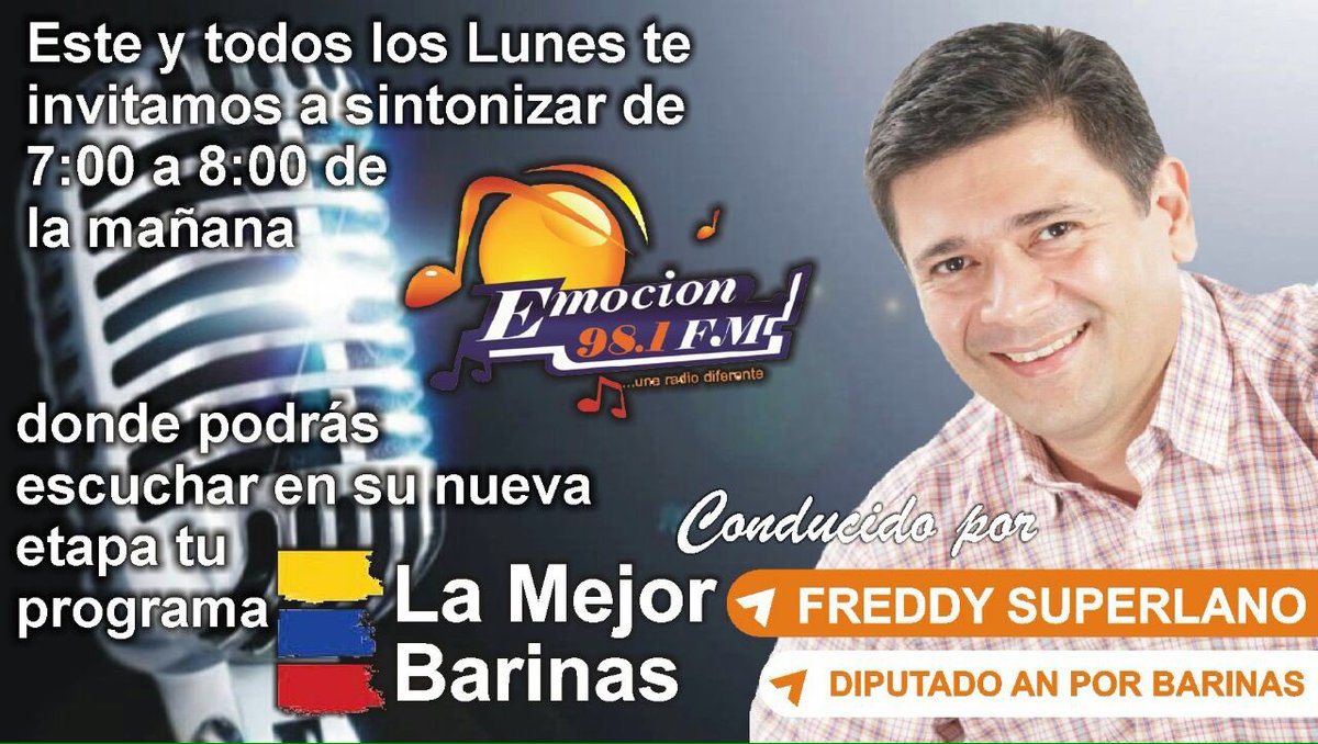 VPCorazonJesus's tweet photo. #LaMejorBarinas conducido por el Diputado @freddysuperlano todos los Lunes por @Emocion981 https://t.co/NcwWcVl42k