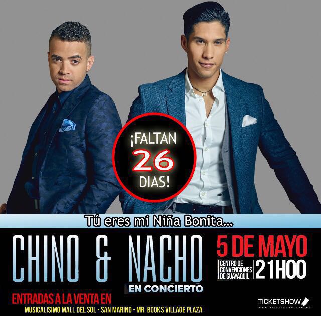 gabrielitapokh1's tweet photo. No pueden perderse el mejor concierto #ChinoYNachoEnGuayaquil gracias a @ZetaRRPP y @ChyNmaniaEC https://t.co/34BAR00XQA