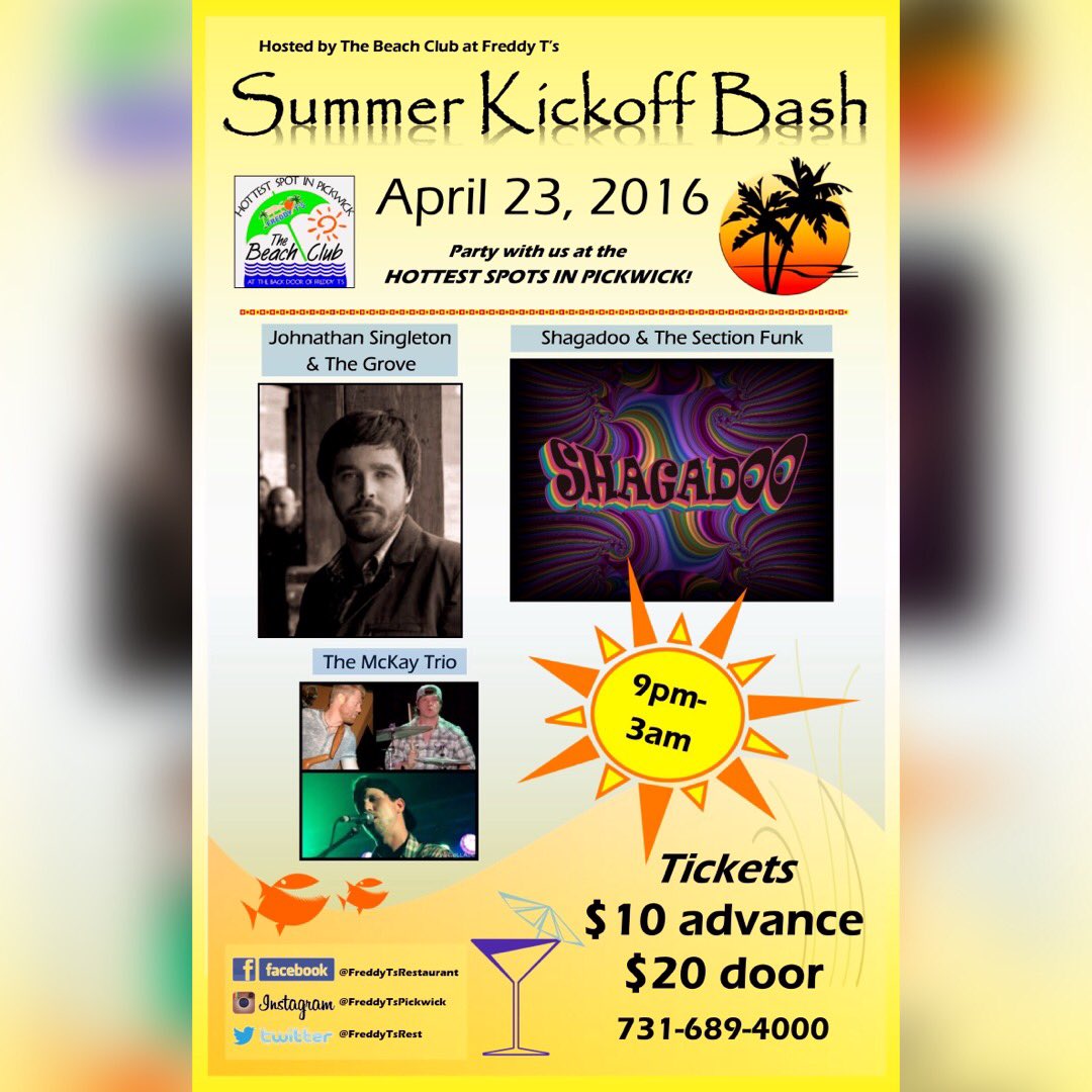 FreddyTsClub's tweet photo. #summerkickoff #freddytsbeachclub #pickwicklake #jonathansingleton #shagadoo #mckaytrio https://t.co/u2k3IY0GdA