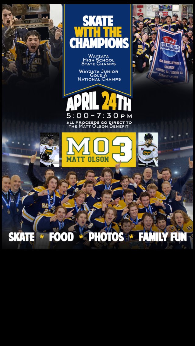 WHS_boyshockey's tweet photo. Come help raise money for Matt Olson at PIC with the Trojans. Fun night to help an amazing young man. #MO3 https://t.co/JAHSIYPBue