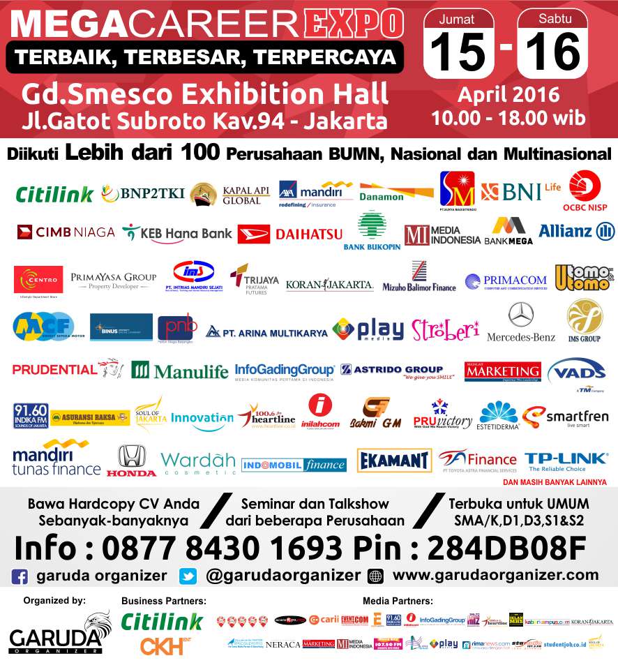Kepengen #kerja di #jakarta? dtg aja ke #MCEJakarta 15-16 April 2016 di Ged Smesco info: 284DB08F <a href="/anakIMTelkom/">FEB FKB Telkom Univ</a>
