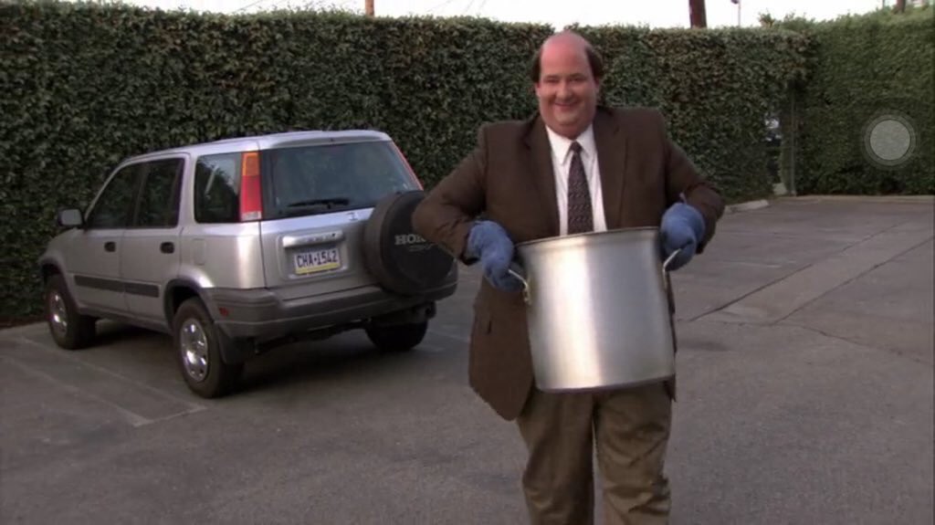 byreIatable's tweet photo. the end of the semester is like the episode of the office where Kevin drops his chili https://t.co/8JyFbyownY