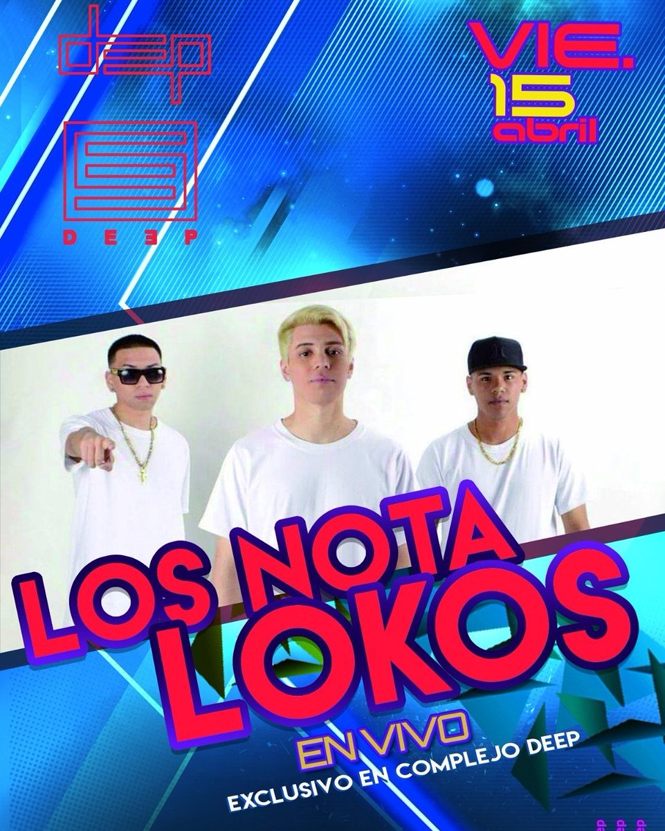 Complejodeep's tweet photo. Viernes 15 de Abril
Complejo Deep - Monte Cristo
Presenta: "Los Nota Lokos"

Ingreso por lista hasta 02y15 hs!!! https://t.co/g8NQakkvUJ