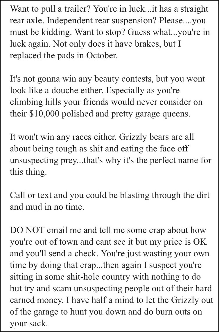 CloydRivers's tweet image. The greatest Craigslist ad of all time. (MUST READ). Merica.