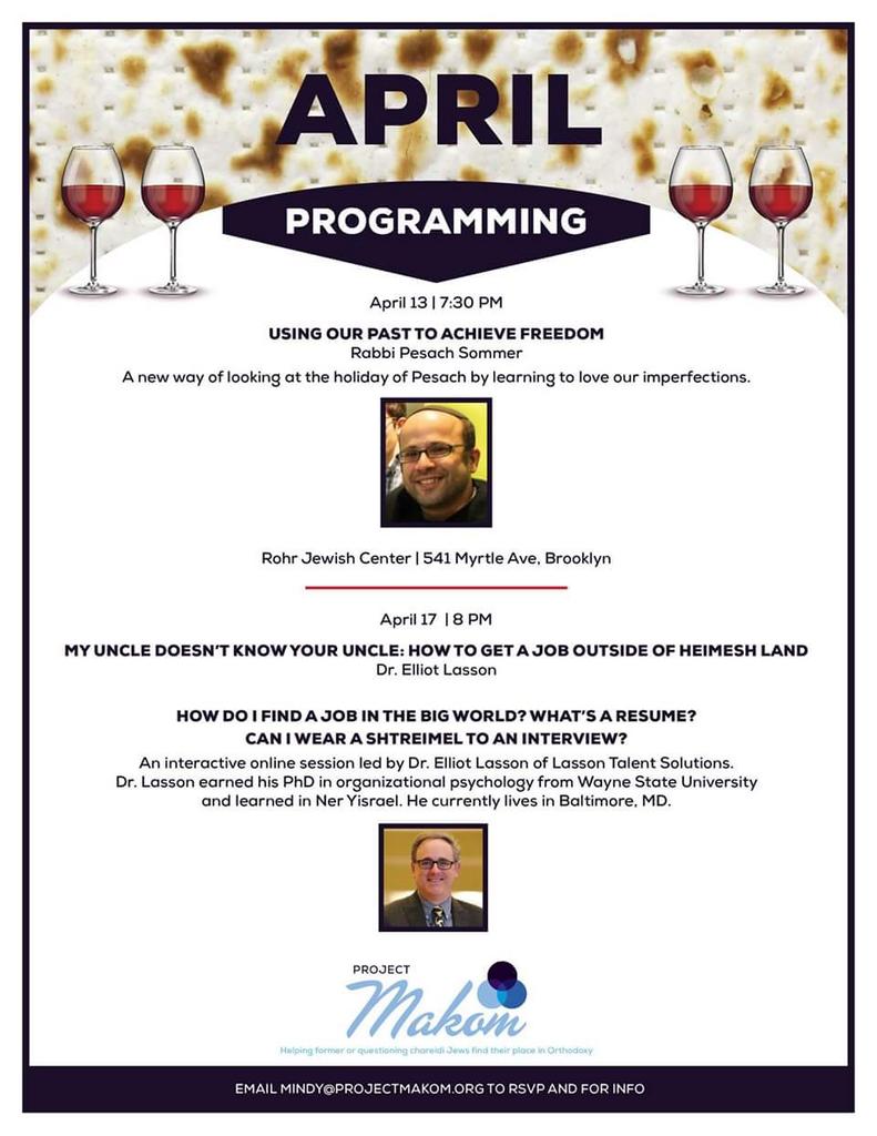 projectmakom's tweet photo. Is Pesach an ordeal to be passed over? Come find out more: Using Our Past to Achieve Freedom. This Wednesday! https://t.co/jJGgqbK2ns