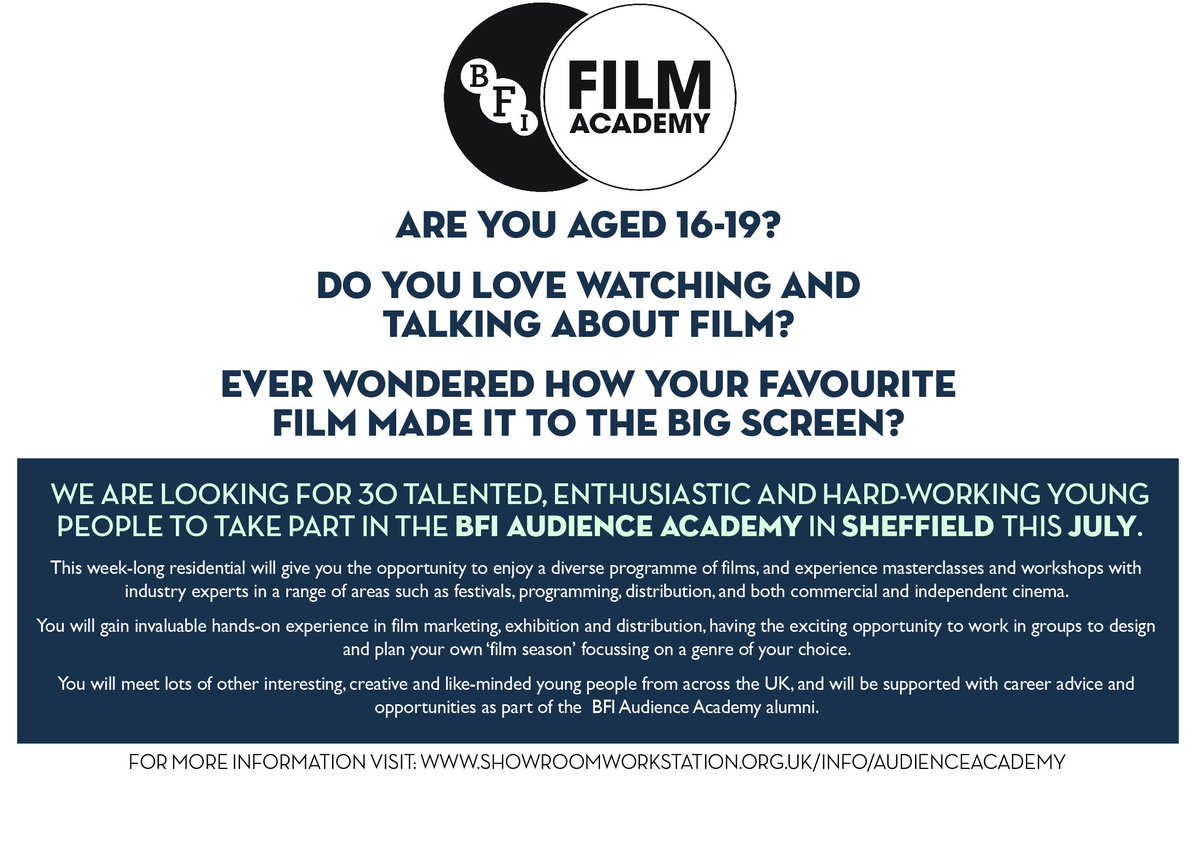 Apply now for this year's BFI Audience Academy! showroomworkstation.org.uk/info/audiencea…