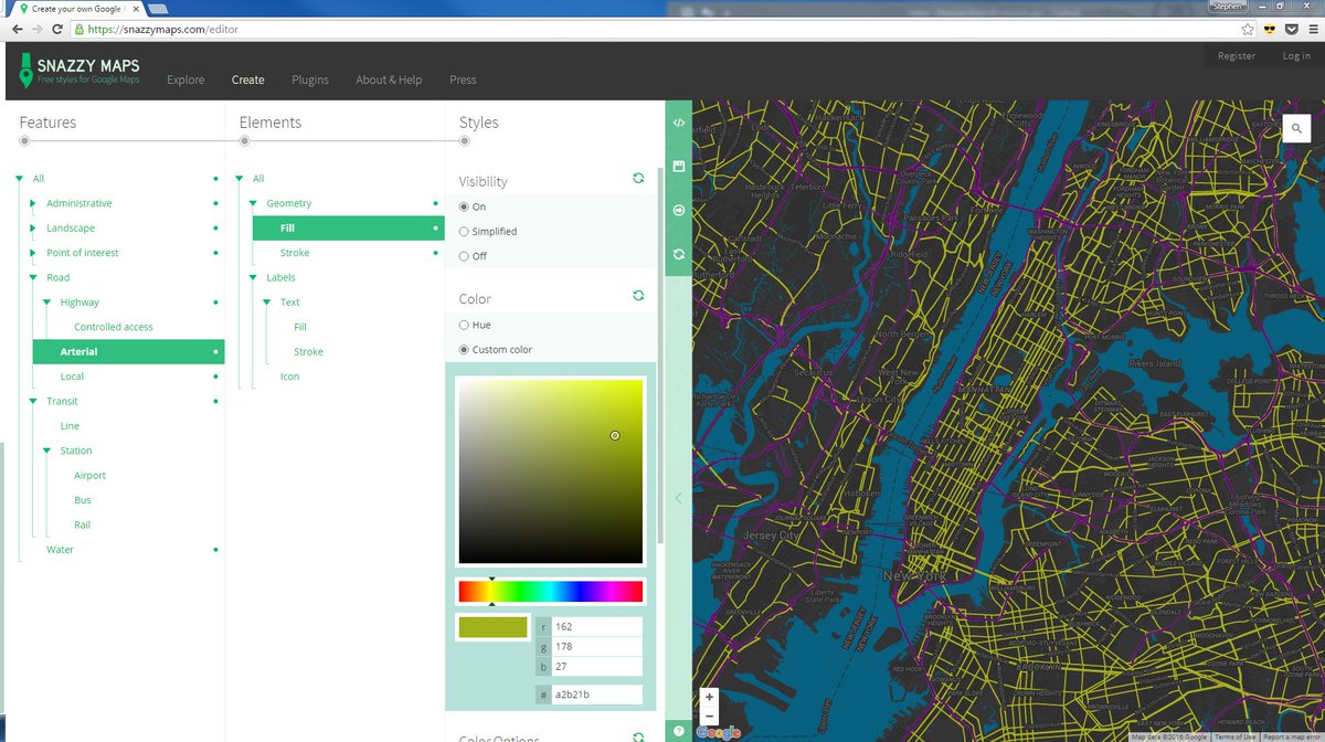 Hey, this @SnazzyMaps thing is pretty sweet! Easily customize your own @googlemaps with an intuitive GUI 👍😎👍