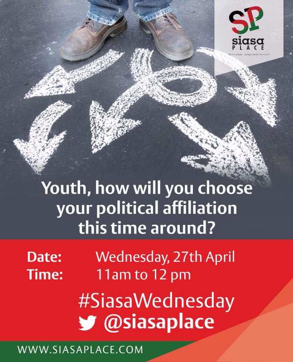 siasaplace's tweet photo. What is the Current political affiliation among st the youth engage tomorrow @11am #SiasaWednesday  @HBSNairobi https://t.co/77AvPAYl46