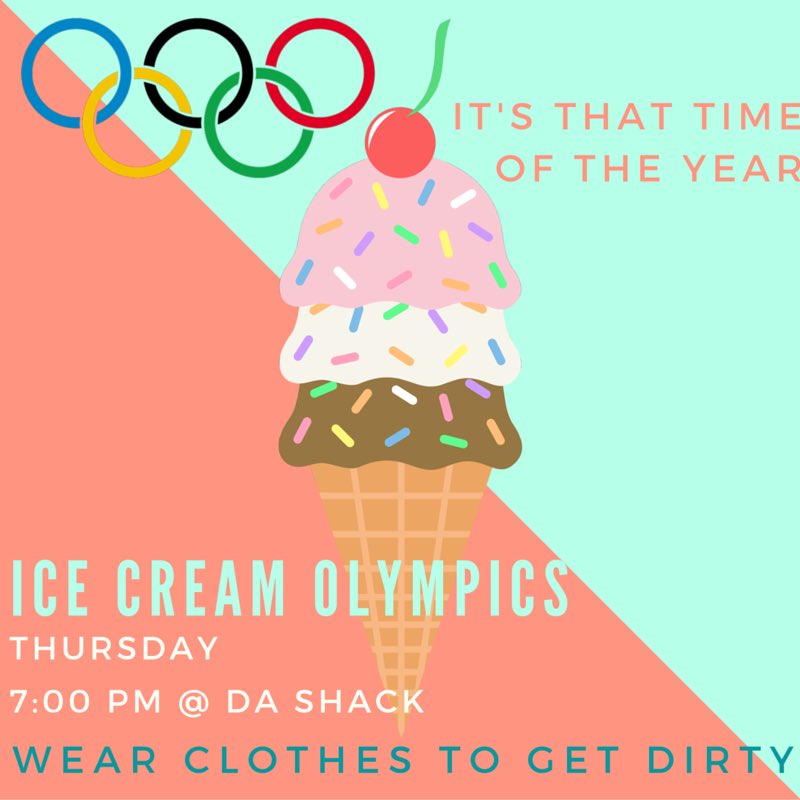OTownYoungLife's tweet photo. ICE CREAM OLYMPICS THIS THURSDAY. 

7:00 @ da shack. See you there. https://t.co/B3w7lBkK0N