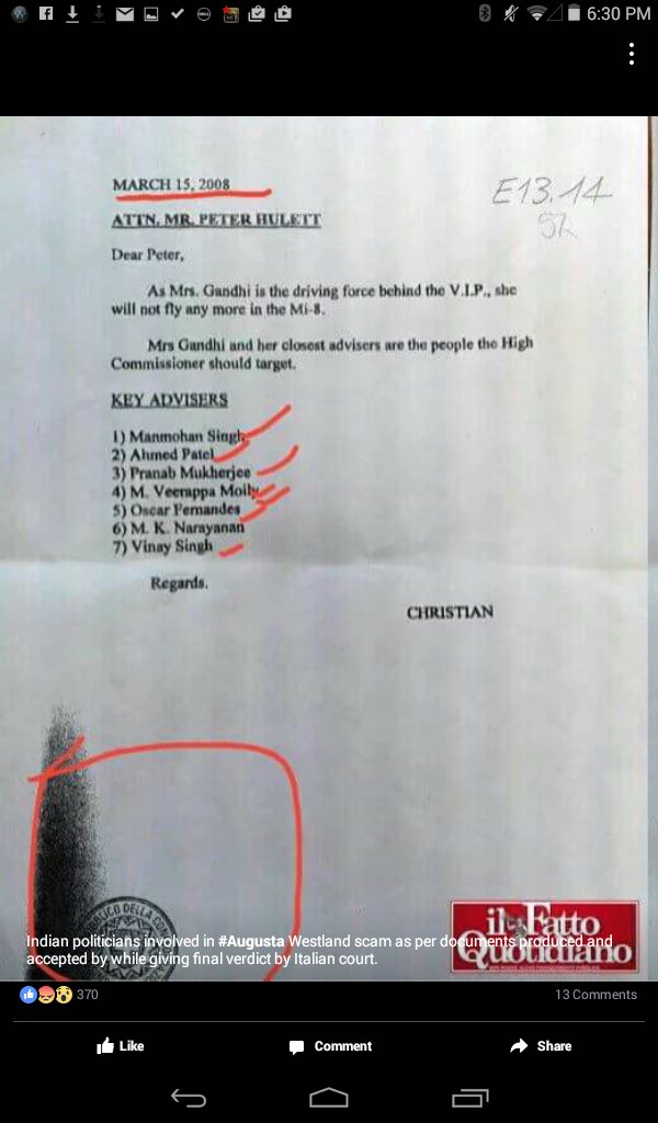 Presenting Indian Politicians involv in #AugustaWestland  as per documents produced in Italian court #ScamQueenSonia