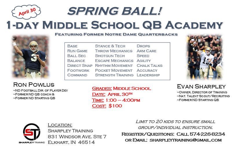 Middle School QBs! Come get some work in this Saturday!