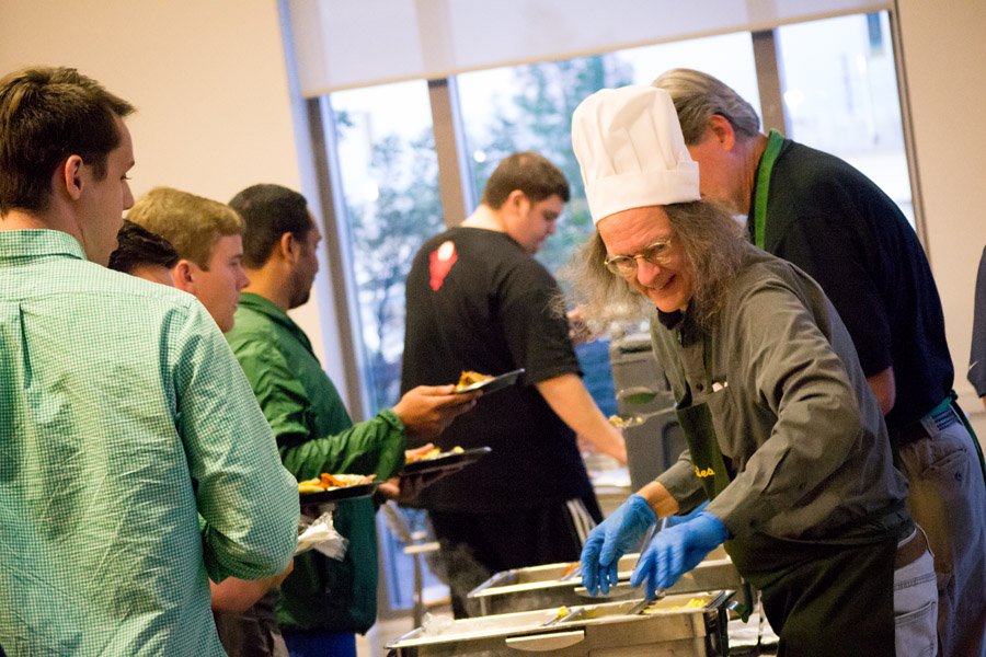 BaylorLawSchool's tweet image. BL profs aproned up Wed night to serve a late-night breakfast to students before finals. #Finals #BaylorLawProfsRock