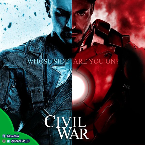 AdemSari_ID's tweet photo. Kalau captain Amerika perang lawan iron man, siapa menurut kamu yang akan menang? #AdemUpdate https://t.co/2BYI6uT4P1