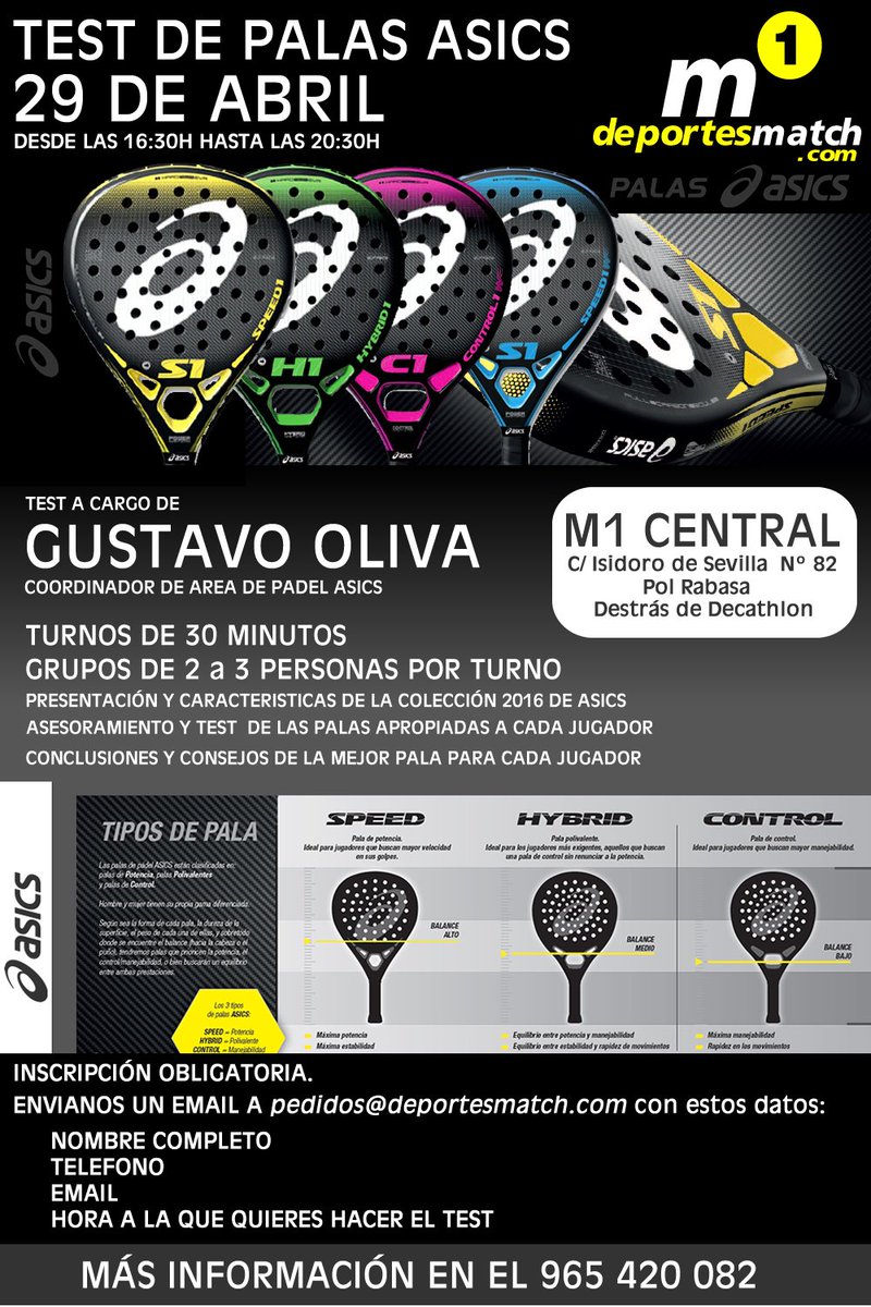 TEST DE PALAS ASICS!!!. Apuntate y ven a probarlas!!! 29 de Abril en M1 Central #padelalicante #padel #asics #test