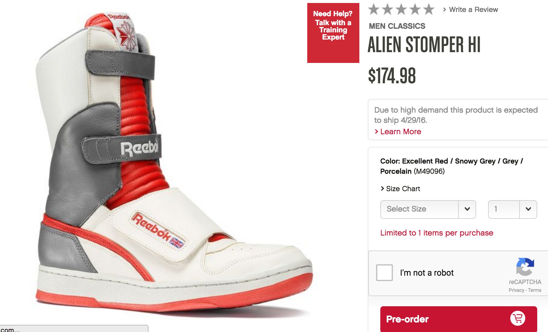 Reebok us hotsell size chart