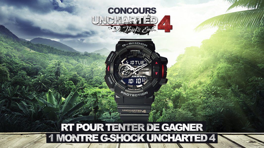 PlayStationFR's tweet image. Tentez de gagner 1 montre G-SHOCK Édition Collector pour #Uncharted4 ⌚🎮 ! RT ce tweet pour participer 🍀